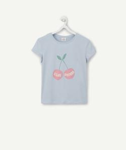 T-shirt fille en fibres recyclées bleu avec cerises club sisters - 2 A