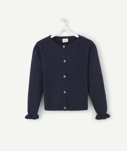 Cardigan fille en maille pointelle marine et brillants avec volants - 2 A