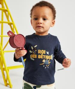 T-shirt bébé garçon en fibres recyclées avec message et singes - 6 M