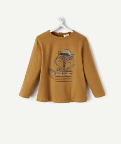 T-shirt en fibres recyclées marron avec renard bébé garçon - 1 M