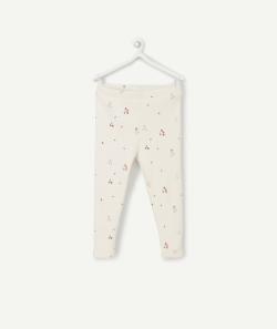Legging bébé fille en coton bio blanc côtelé avec cerises - 18 M