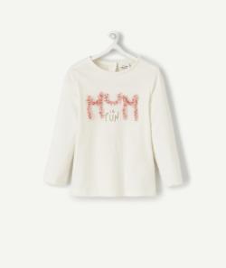 T-shirt bébé fille en fibres recyclées écru avec message - 12 M