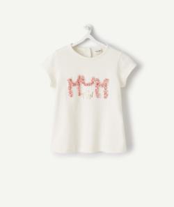 T-shirt écru en fibres recyclées avec message maman bébé fille - 36 M