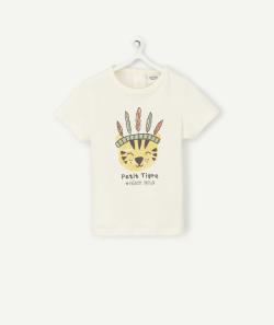 T-shirt bébé garçon en fibres recyclées écru avec tigre indien - 18 M
