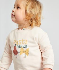 Sweat rose clair en fibres recyclées imprimé pasta bébé fille - 9 M