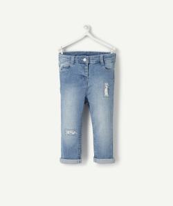 Jean bébé fille en denim low impact avec patchs en tissu - 3 M