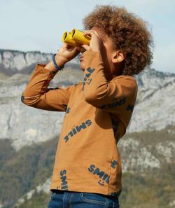 T-shirt garçon en coton bio camel avec messages smile - 10 A