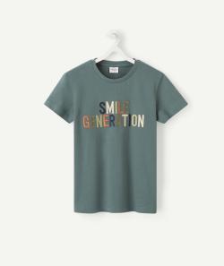 T-shirt garçon en coton biologique vert et au message brodé - 14 A
