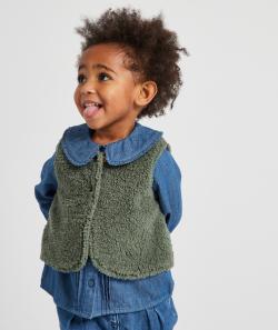 Gilet sans manches bébé fille en sherpa vert - 6 M