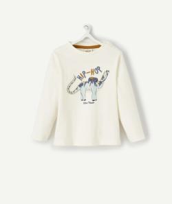 T-shirt bébé garçon en coton bio écru avec dragon brodé - 18 M