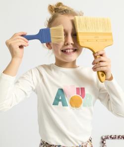 T-shirt en fibres recyclées blanc avec message coloré fille - 3 A