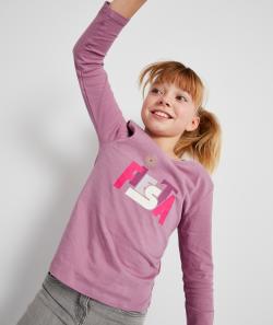 T-shirt fille en fibres recyclées violet avec message - 12 A
