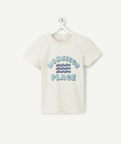T-shirt garçon gris chiné coton avec message monsieur plage - 14 A