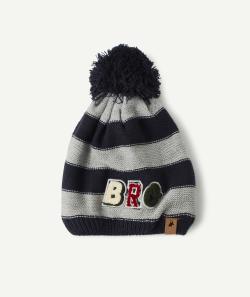 Le bonnet en tricot rayé bleu et gris à animation recyclé - 2-4 A