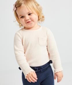 T-shirt bébé fille rose pâle à côtes et avec festons - 23 M