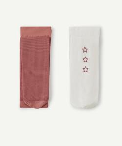 Le lot de 2 paires de collants blanc et rayé rouge - 31-34