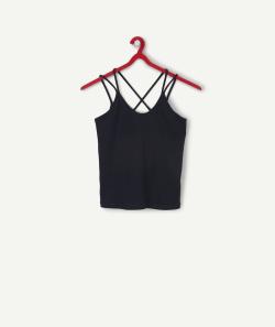 Le t-shirt bleu marine en coton biologique avec bretelles croisées - S