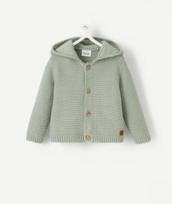 Cardigan bébé en tricot et à capuche vert d'eau - 9 M