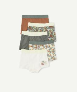 Lot de 5 boxers garçon en coton biologique verts imprimé jungle - 5 A