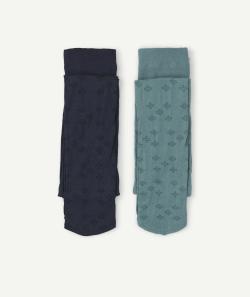 Lot de 2 collants bébé fille bleu et vert ajourés - 18-20