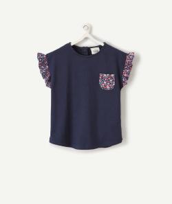 Le t-shirt bleu marine en coton biologique avec détails fleuris - 18 M