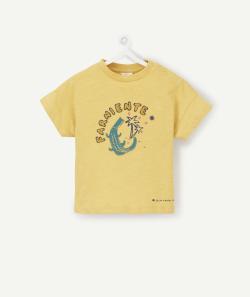 Le t-shirt jaune en coton biologique et message en bouclette - 3 M