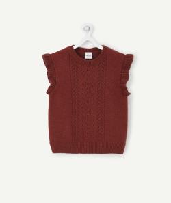 Pull sans manches fille en tricot ajouré bordeaux pailleté - 12 A