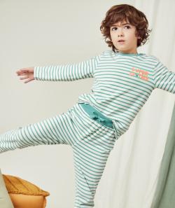 Pyjama garçon imprimé à rayures avec message - 3 A