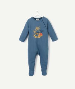 Dors bien en coton biologique bleu canard avec message - 0 M