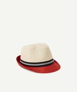 Le chapeau trilby beige bleu et rouge en paille - 52