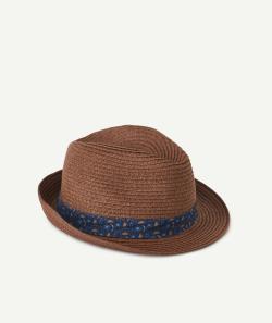 Le chapeau de paille marron avec bande imprimée - 52