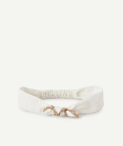Le bandeau blanc en broderie anglaise avec noeud couleur dorée - 3-9 M