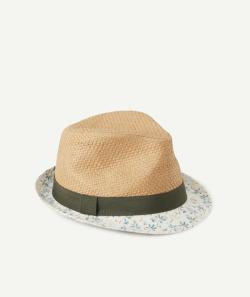 Le chapeau en paille et kaki avec bord imprimé - 43