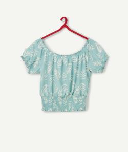 La blouse bleue cropped imprimée en viscose responsable - M