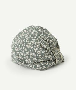Turban bébé fille en coton vert avec imprimé fleuri et noeud - 9-18M