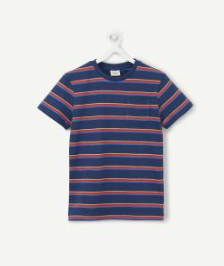 Le t-shirt bleu marine en fibres recyclées avec rayures colorées - 12 A