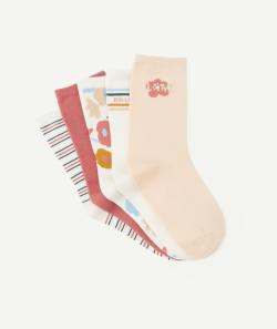Lot de 5 paires de chaussettes mi-hautes fille rose et blanc - 38-40