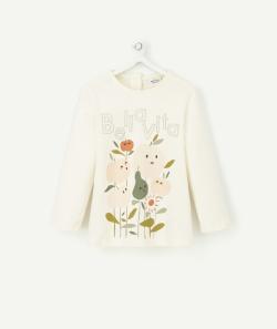 T-shirt blanc bébé fille en coton biologique avec fruits et message - 6 M