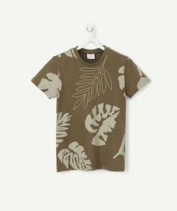 T-shirt kaki en fibres recyclées imprimé feuilles garçon - 6 A