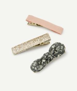 Lot de 3 barrettes verte rose et pailletée - TU