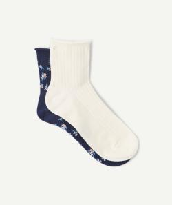 Les chaussettes hautes blanches et bleues fleuries - 39-41