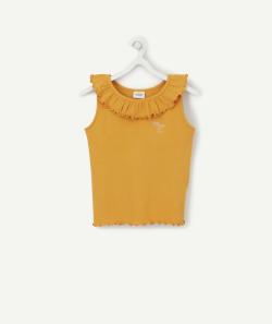 T-shirt jaune côtelé en coton biologique avec fronces fille - 6 A