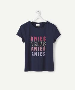 Le t-shirt bleu marine en fibres recyclées avec messages colorés - 3 A
