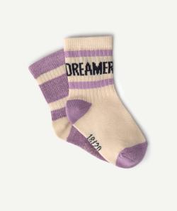 Lot de 2 paires de chaussettes bébé fille en coton bio écru et violet - 18-20