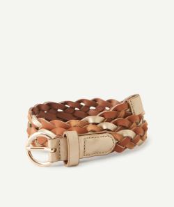 Ceinture fille tressée camel et doré en fibres recyclées - 60-65