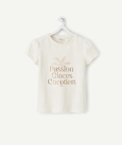 T-shirt fille écru en coton biologique avec animation brodée - 3 A