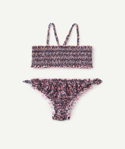 Maillot de bain 2 pièces fille en fibres reyclées et fleuri - 10 A