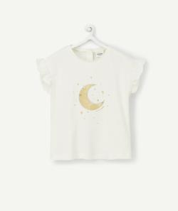 T-shirt écru bébé fille en coton biologique avec lune à sequins - 12 M
