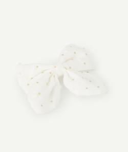 Barrette bébé fille avec noeud blanc et pois couleur dorée - TU