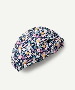 Turban de bain bébé fille en fibres recyclées bleu marine imprimé fleuri - 9-18M